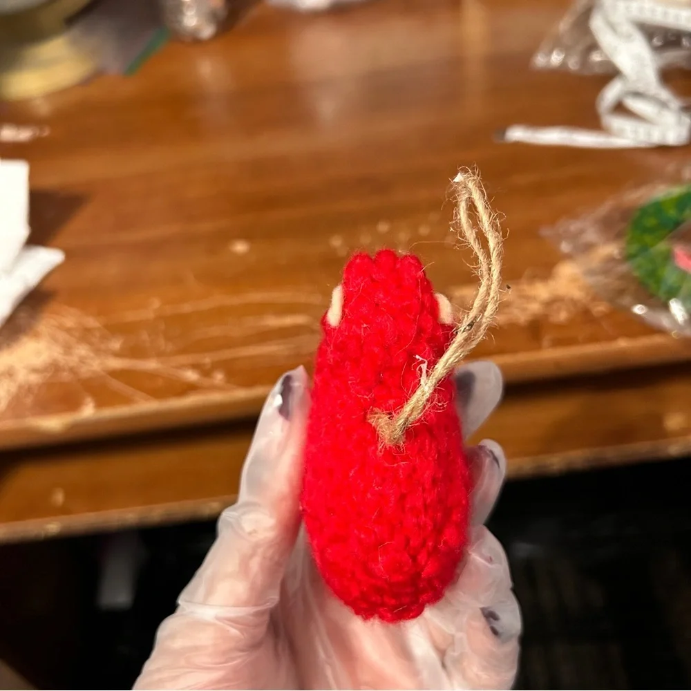 Red Fuzzy Sheep Christmas Ornament - “Candles”